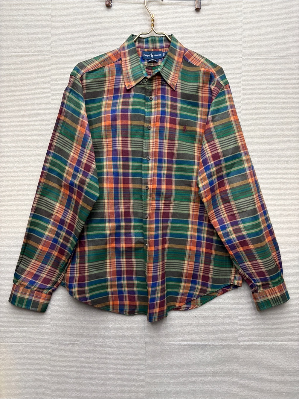 Ralph Lauren Green Orange Blue Plaid Button-Down Shirt Classic fit XL